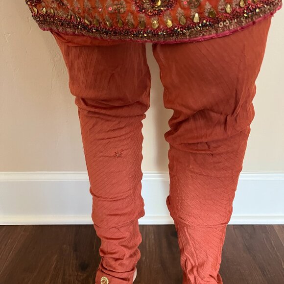 Orange Rust Beaded Salwar Churidar Set Indian Wedding Party Outfit - Picture 13 of 17